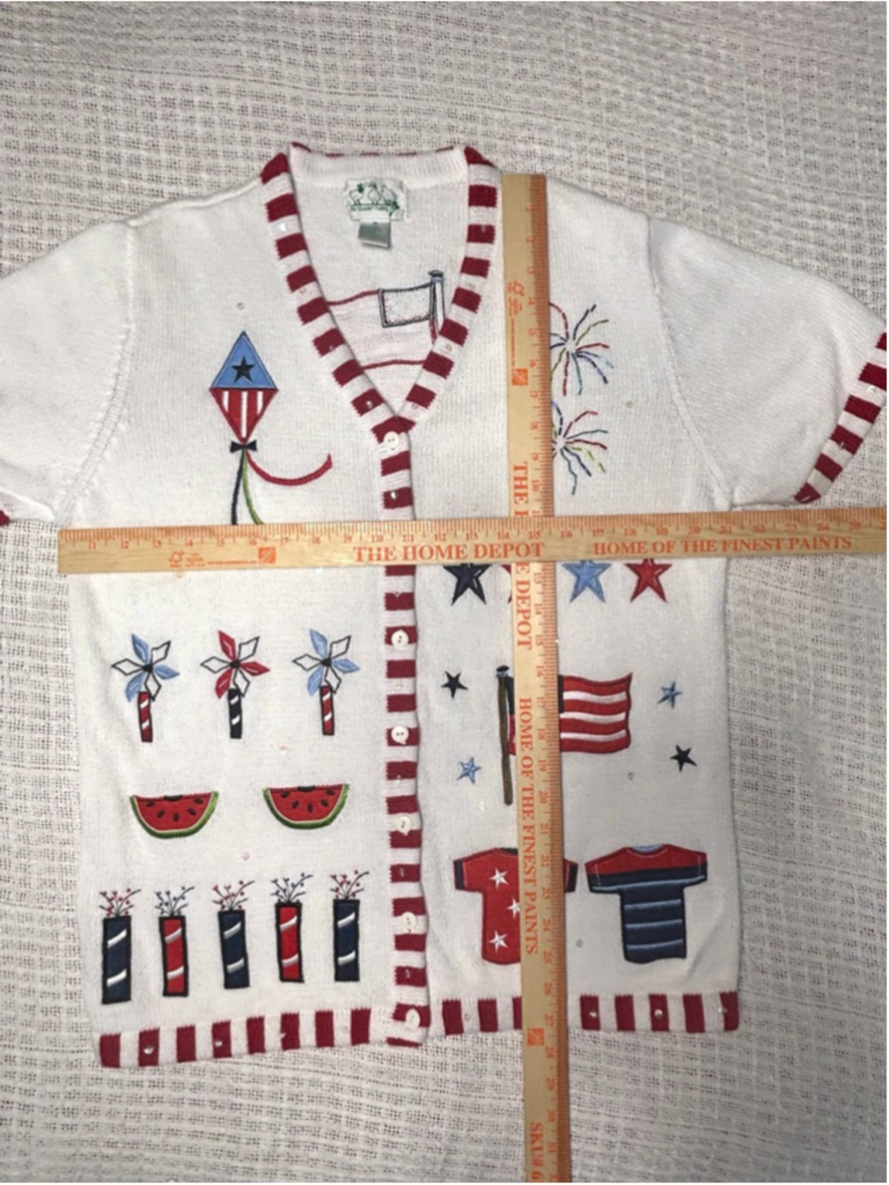 Vtg Quacker Factory grandmacore 4th of July American Patriotic Knit Cardigan EUC - Picture 5 of 7